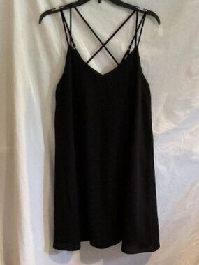 Loverichie Womens Small Black V-neck Spaghetti Strap Flowy A-Line Dress NWT LBD